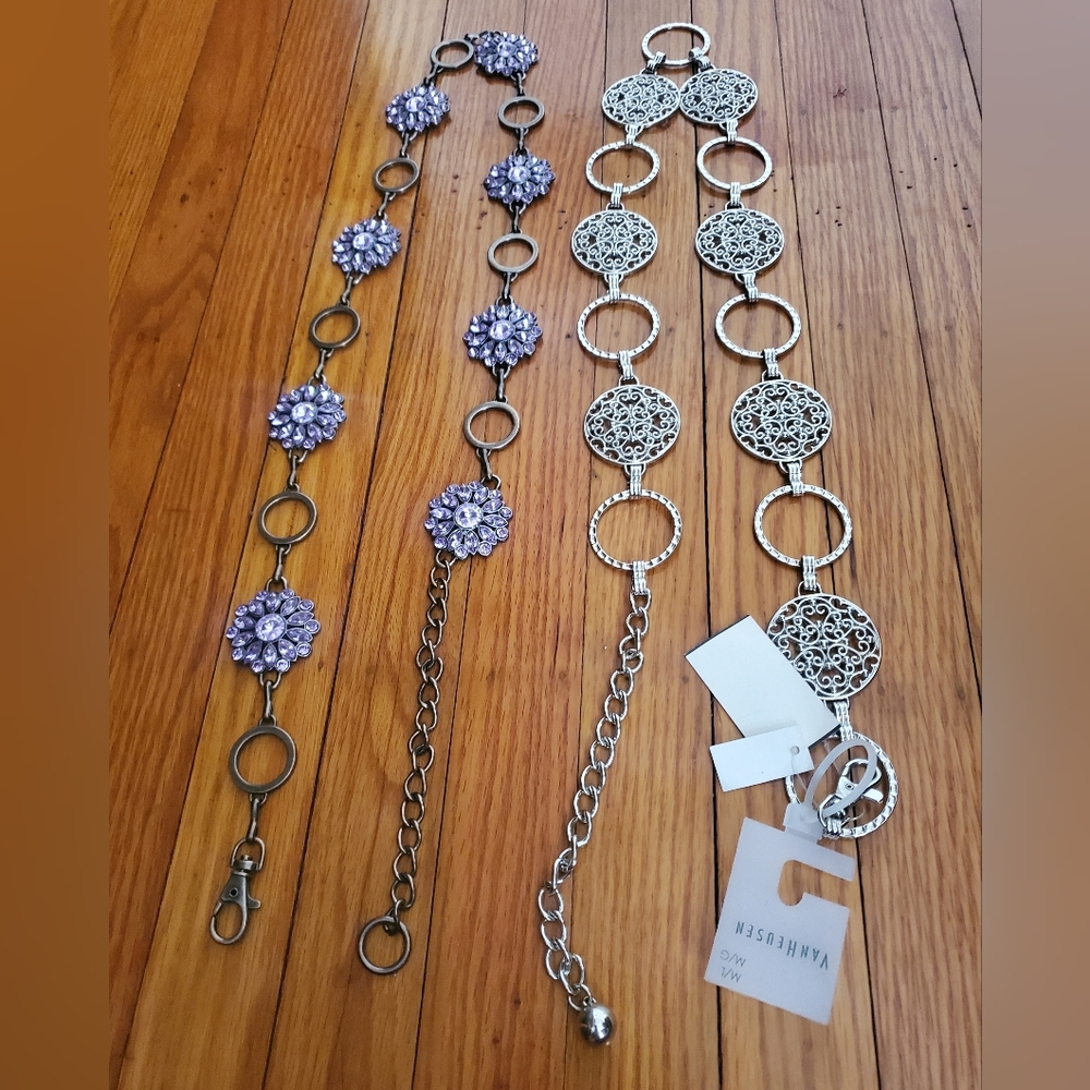 Silver and Purple Floral Chain Belt Sz M-L WOMENS